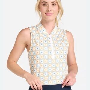 Bad Birdie Women's Sleeveless Floral Polo Tank - Yellow and Blue